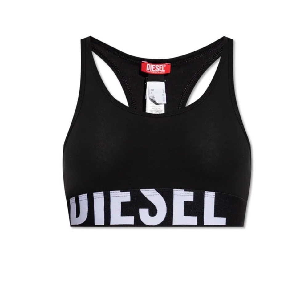 Diesel Black & White Logo Racerback Sports Bralette